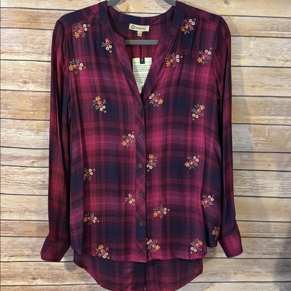 Democracy Tops - Democracy Plaid Blouse with Floral Embroidery